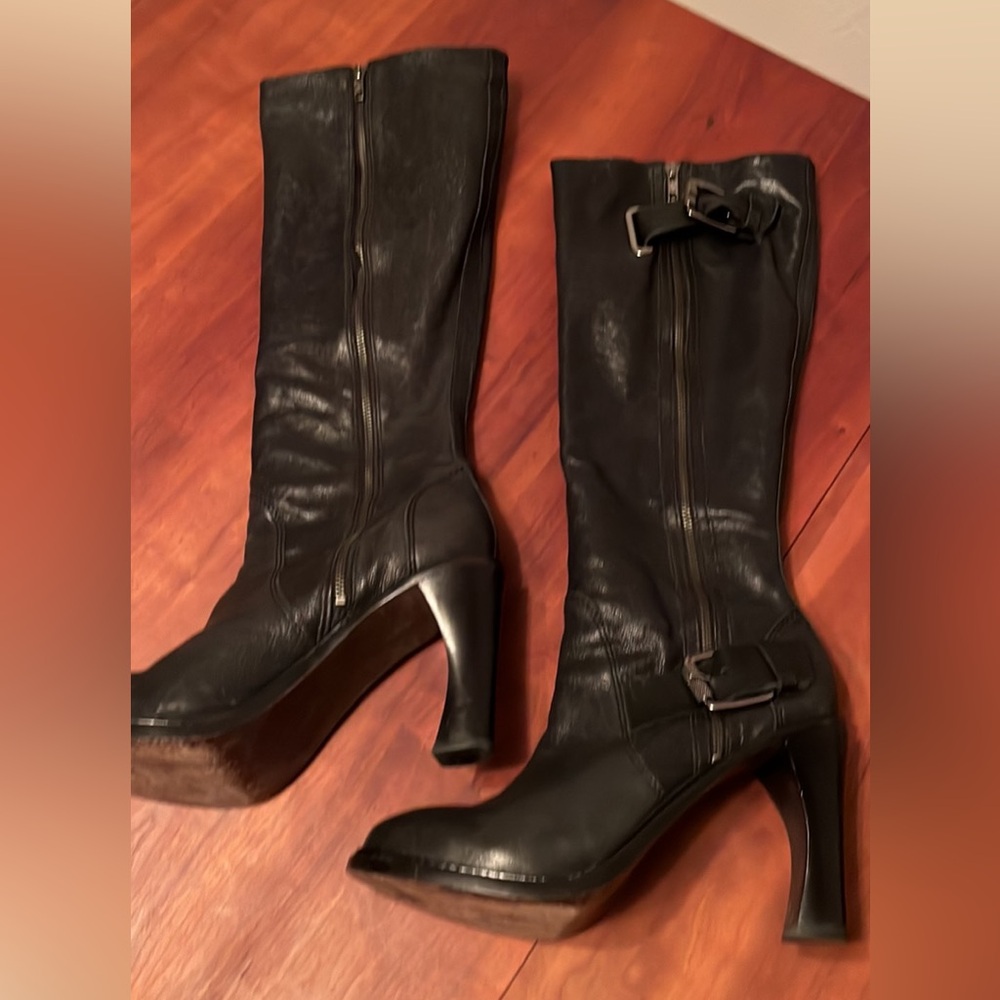 Vera Wang Lavender Black Leather Knee-High Boots